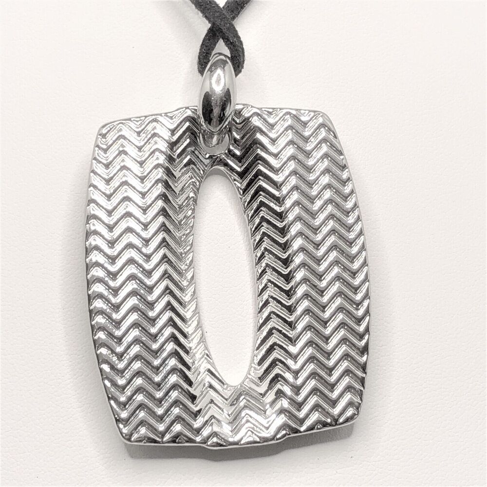 Lia Sophia Enigma Necklace Silver Tone and Black Inlaid Pendant Black Suede Cord - Picture 3 of 7